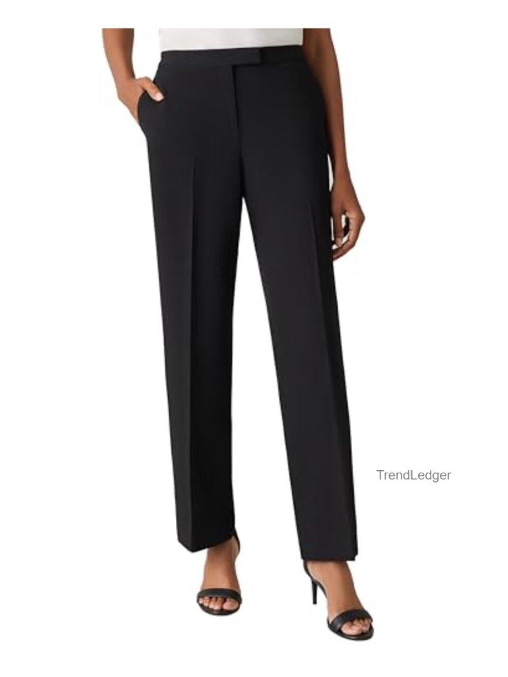 Kasper Stretch Crepe Tab Front Straight Leg Pants Size M Black